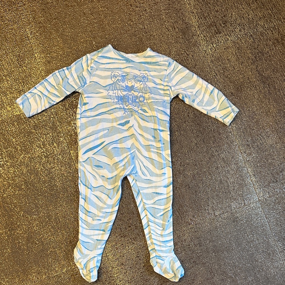 Kenzo Blue and White Tiger Print Kids Footie